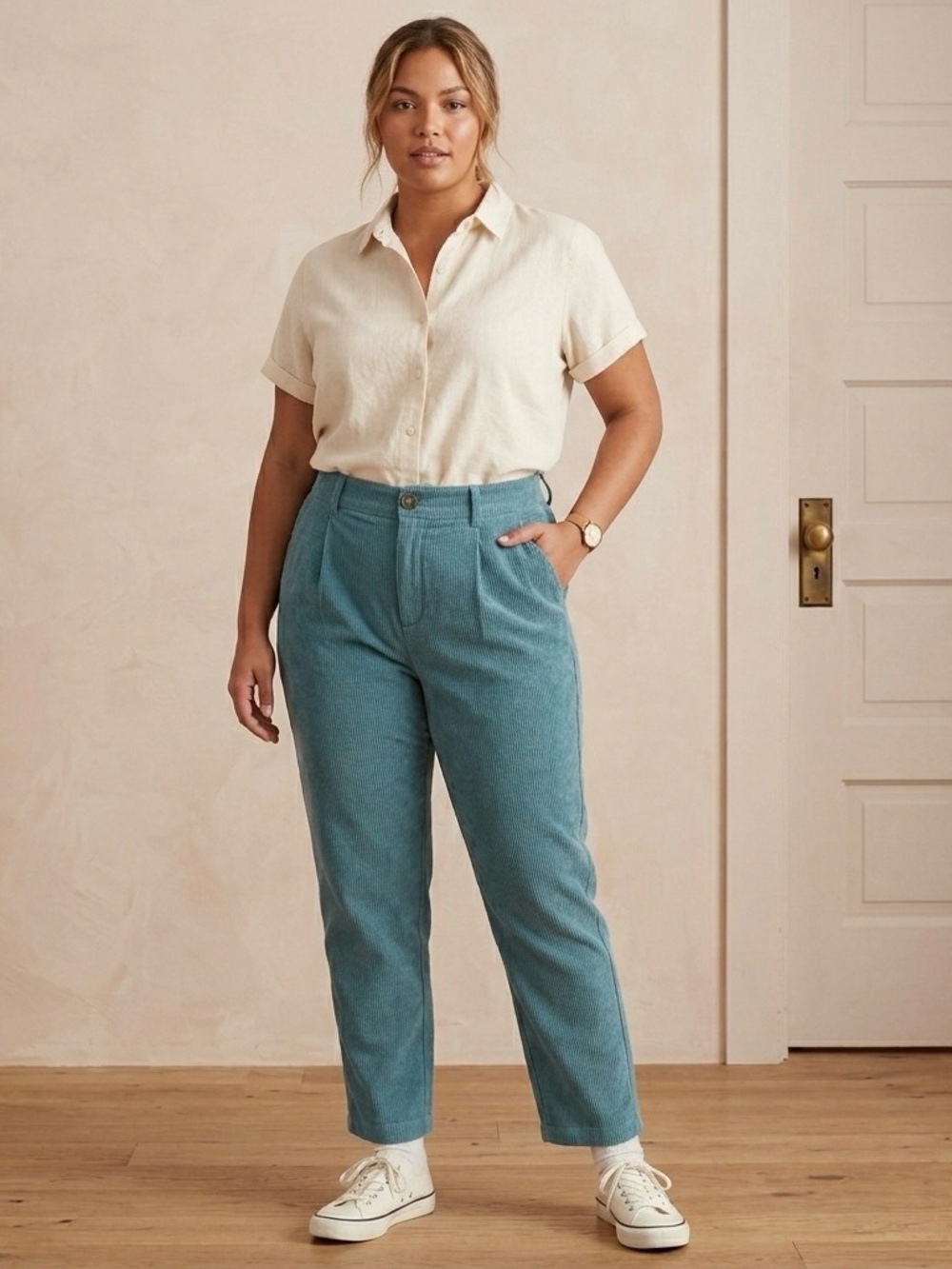 Brand New Zenana Teal Corduroy High-Rise Pleated Pants - Size XL